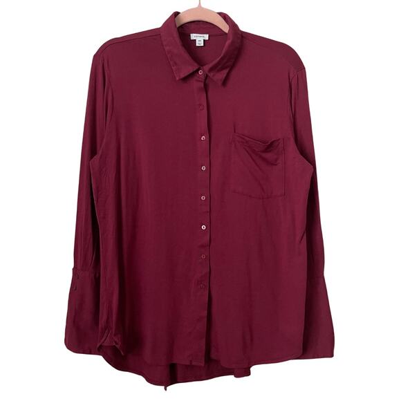 Cuyana Top Womens Medium Red Pima Cotton Modal Knit Pajama Shirt Loungewear - Picture 1 of 13